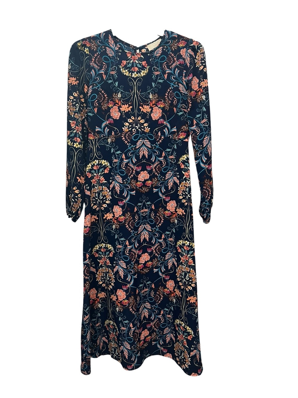 Floral Long-Sleeve Midi Dress in Navy by I. Madeline XS EUC - Picture 3 of 6